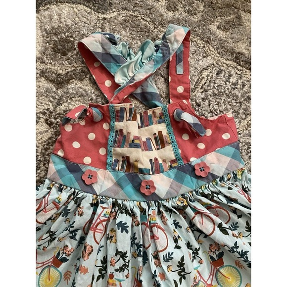 Matilda Jane Wonderment Bike Path Knot Dress SZ 2 Apron Whimsical Pink - Picture 3 of 5